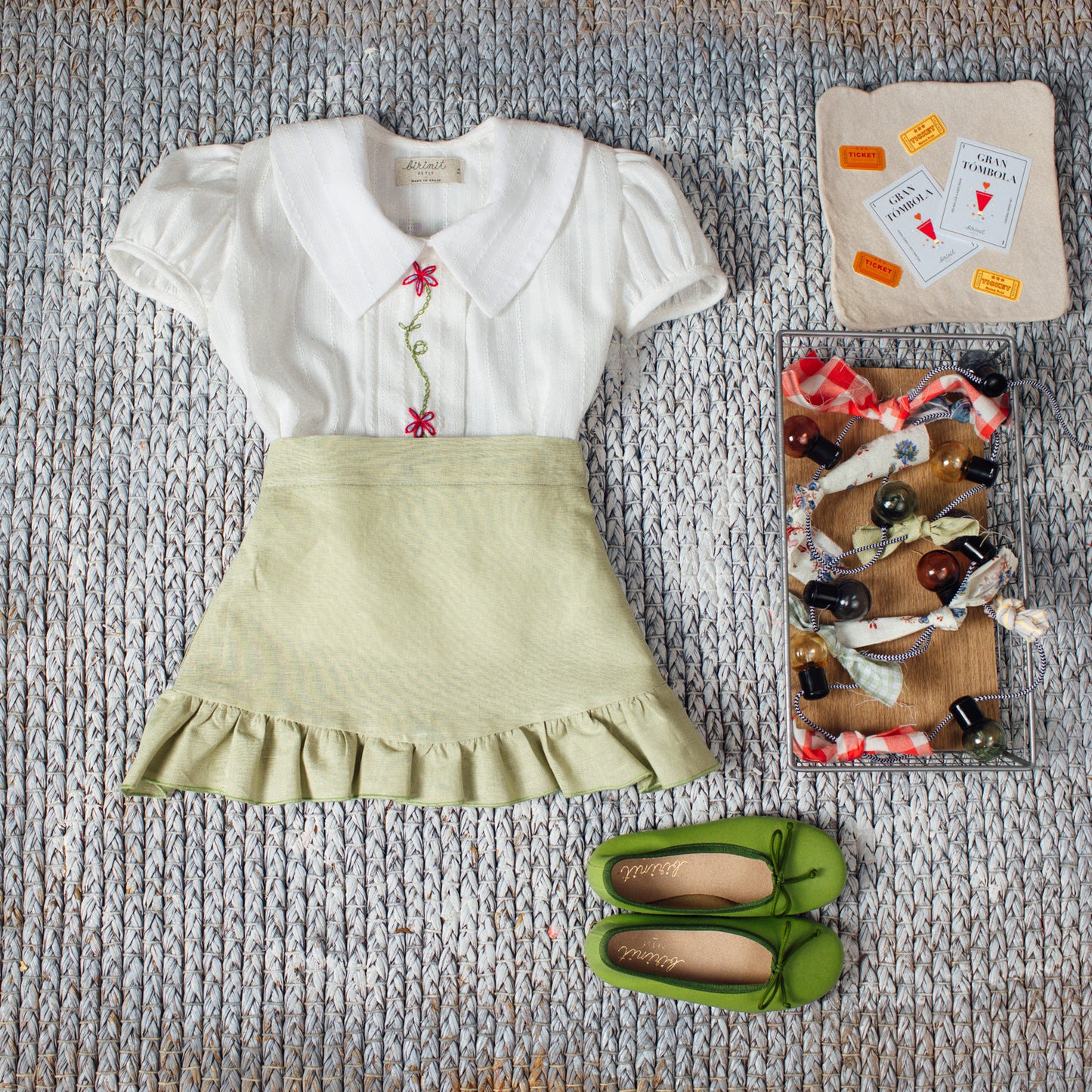 Green Linen woman mini skirt