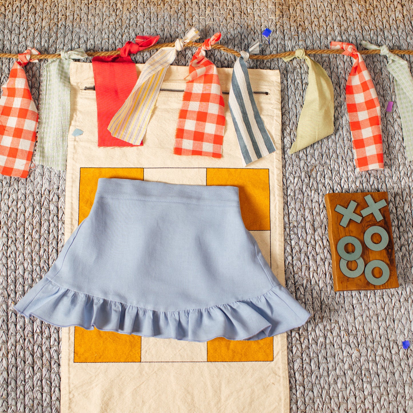 Blue linen woman mini skirt