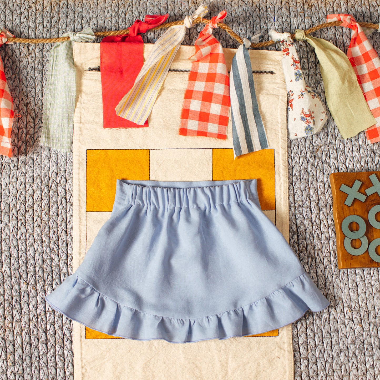 Blue linen woman mini skirt