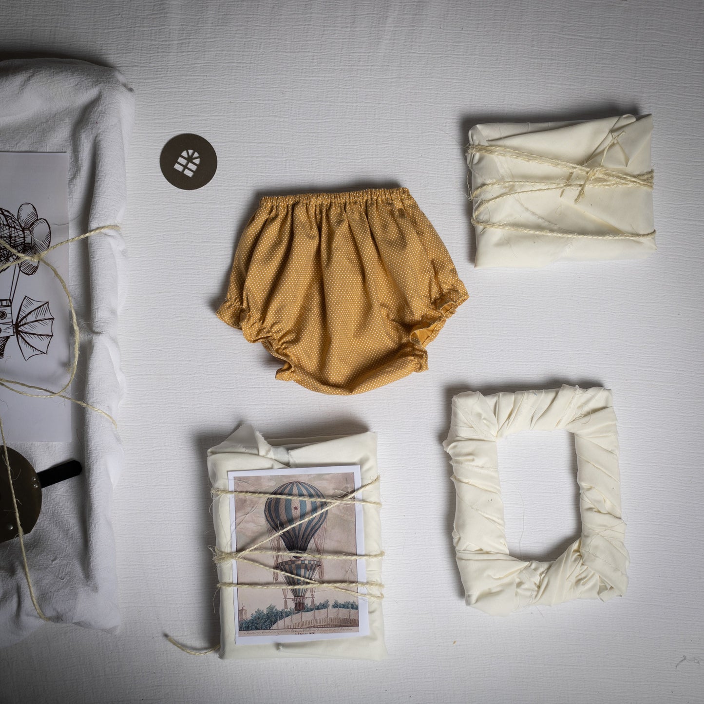 Positano mustard polka dots blouse & bloomer set