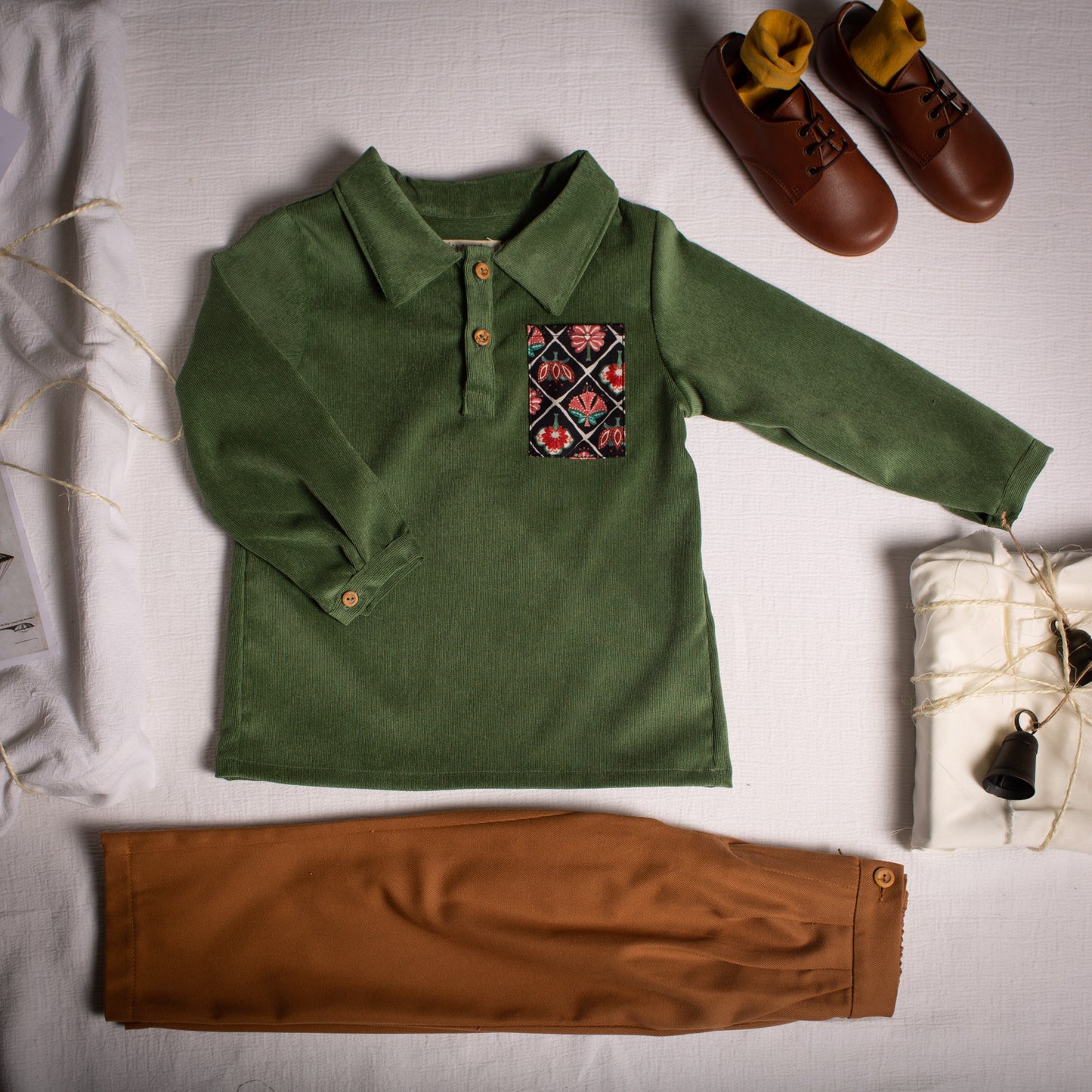 Milos olive corduroy polo shirt