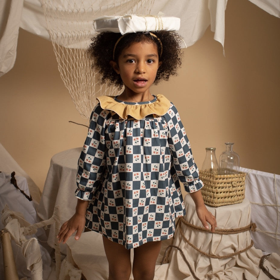 Positano mustard polka dots blouse & bloomer set