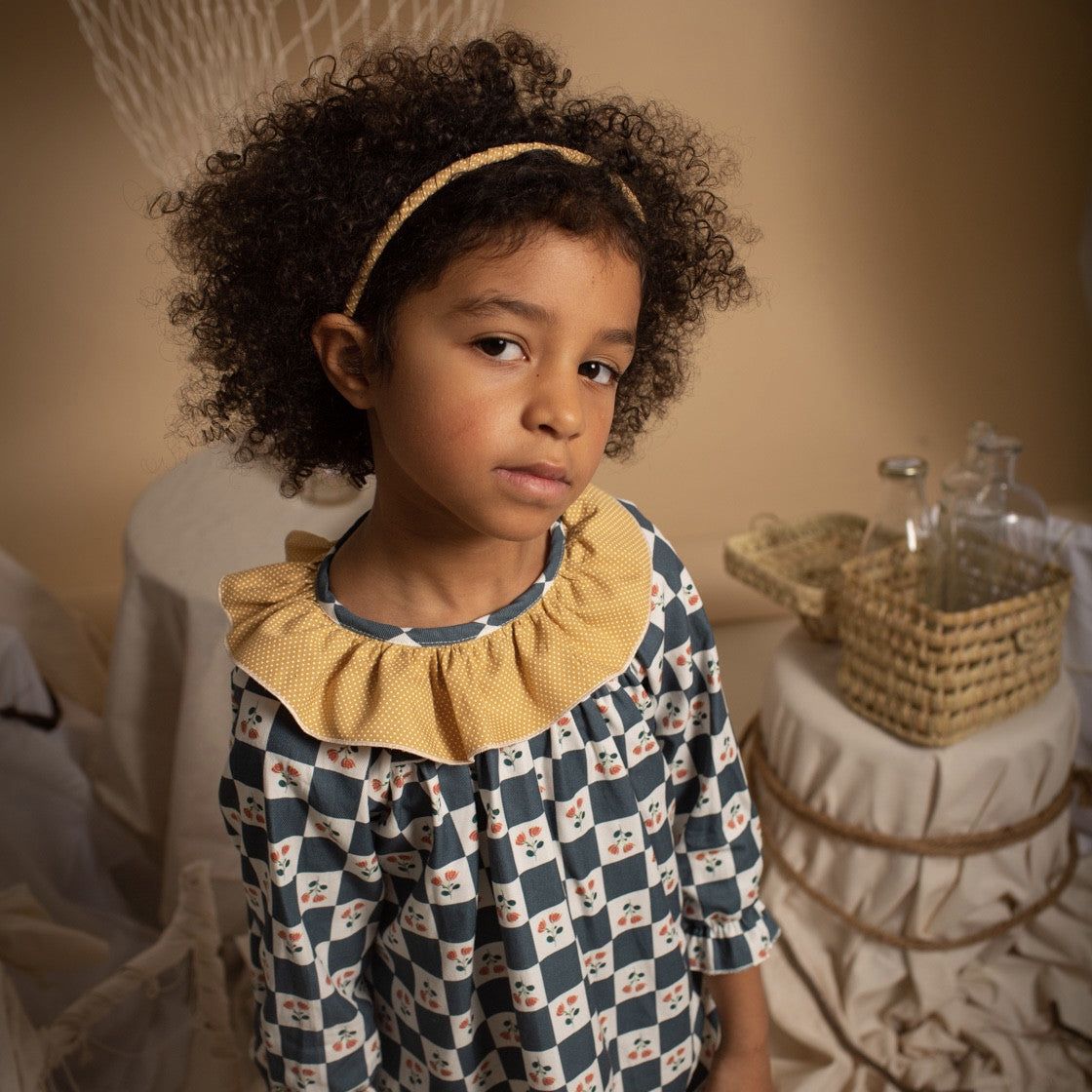 Positano mustard polka dots blouse & bloomer set