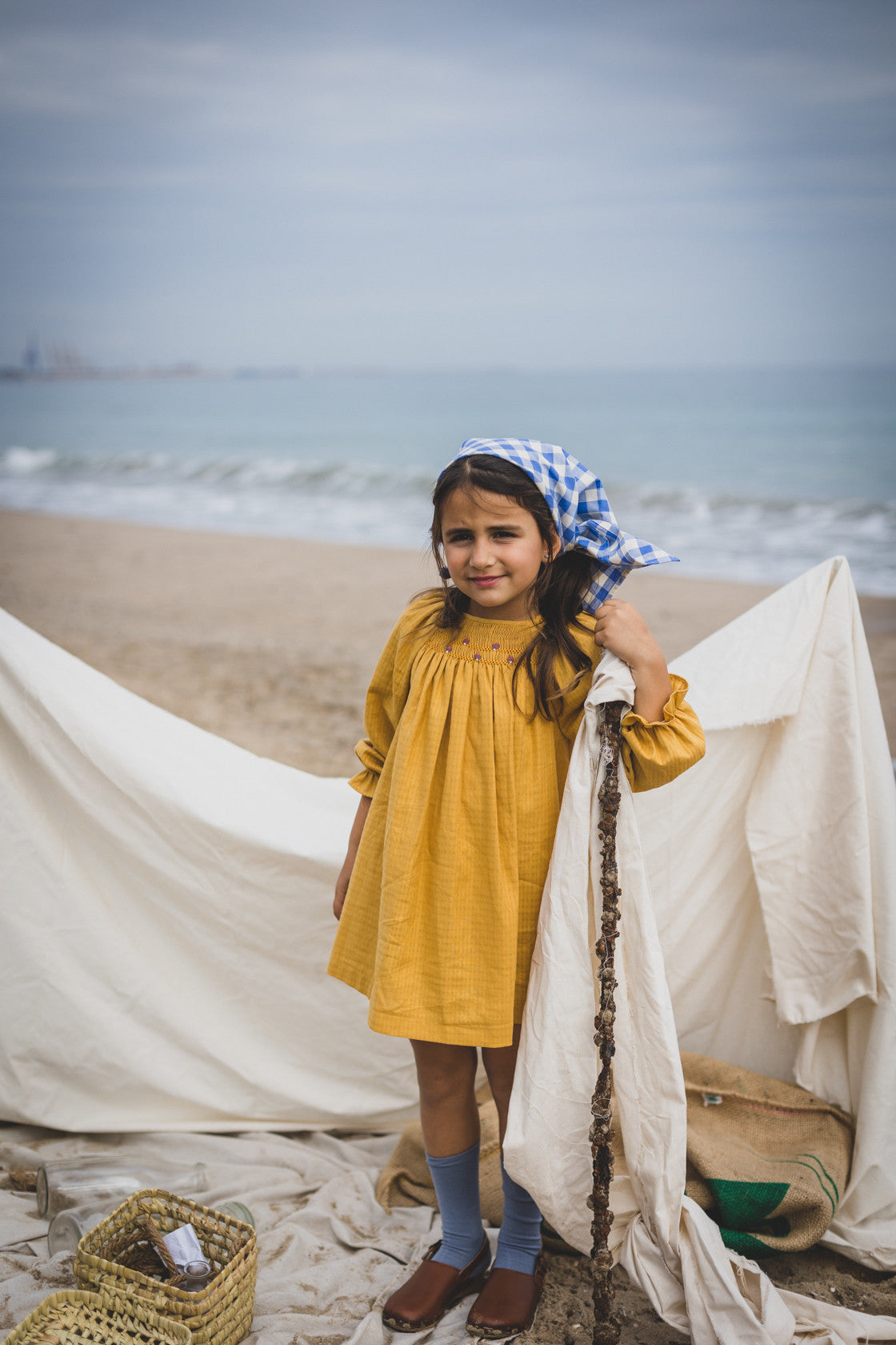 Mustard embroidered smocked dress