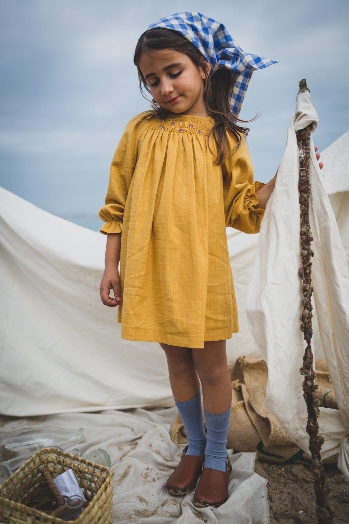 Mustard embroidered smocked dress