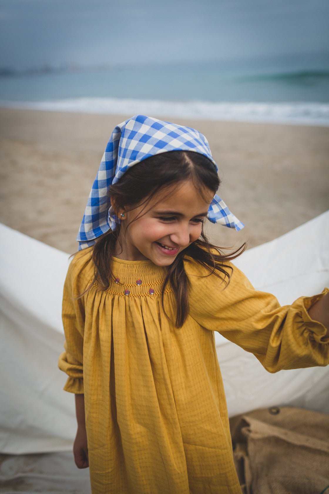 Mustard embroidered smocked dress