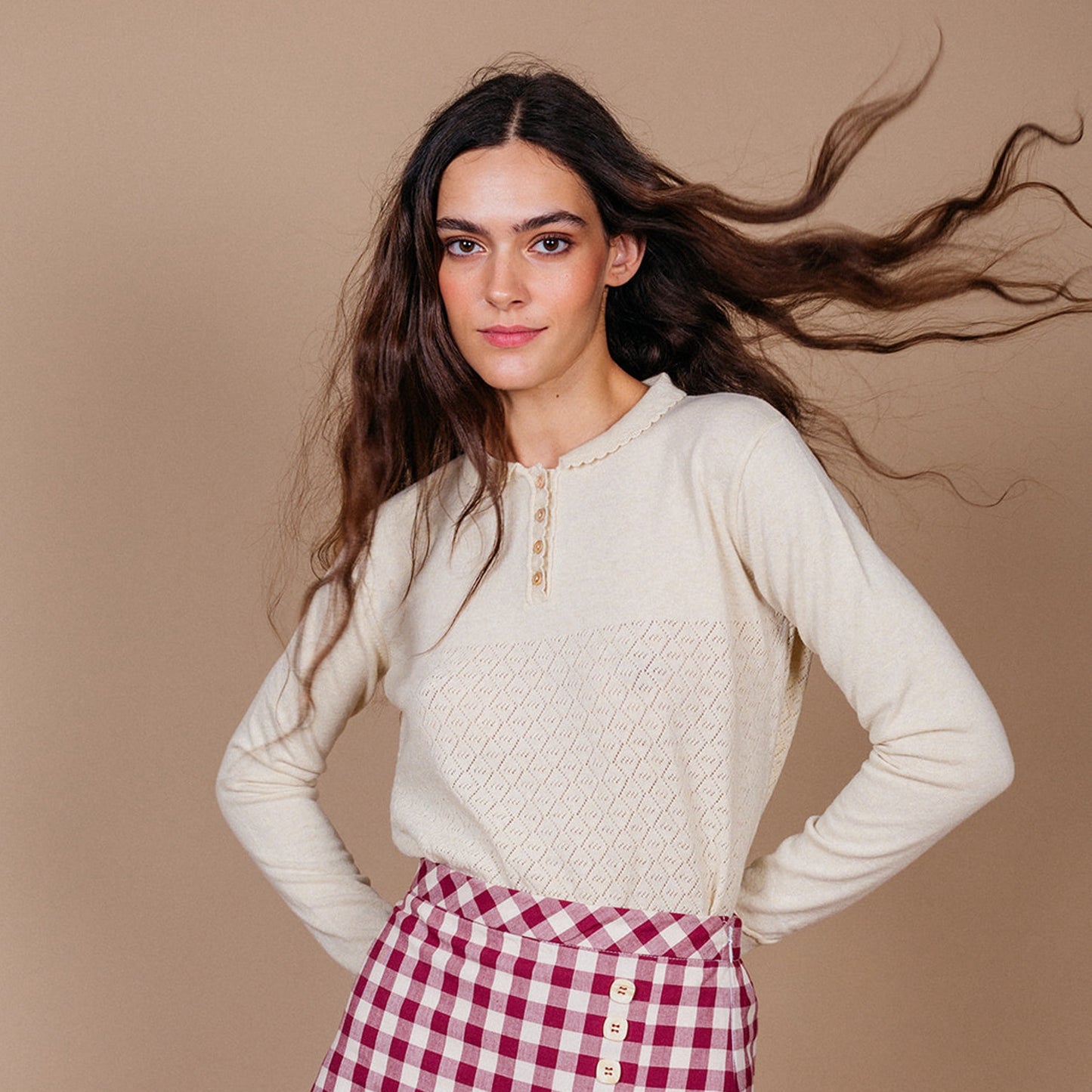 Woman Maroon Gingham mini skirt