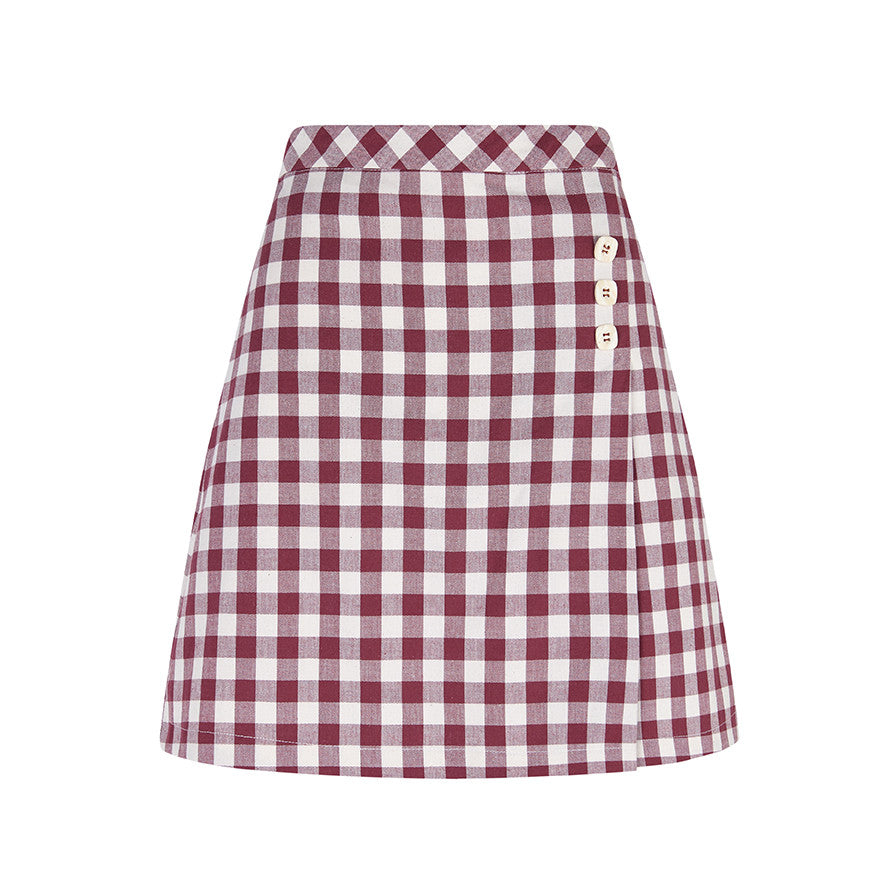 Woman Maroon Gingham mini skirt