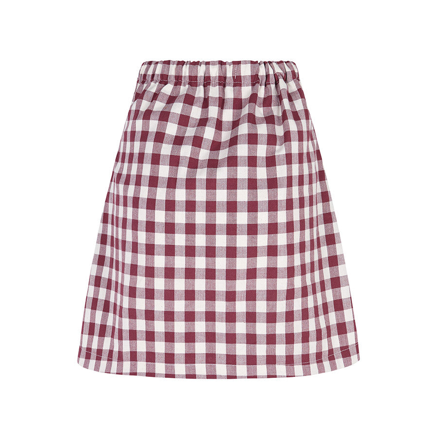 Woman Maroon Gingham mini skirt
