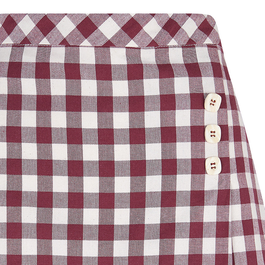 Woman Maroon Gingham mini skirt