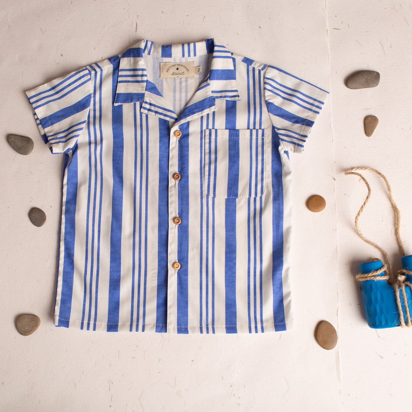 Deep blue stripe lapel shirt
