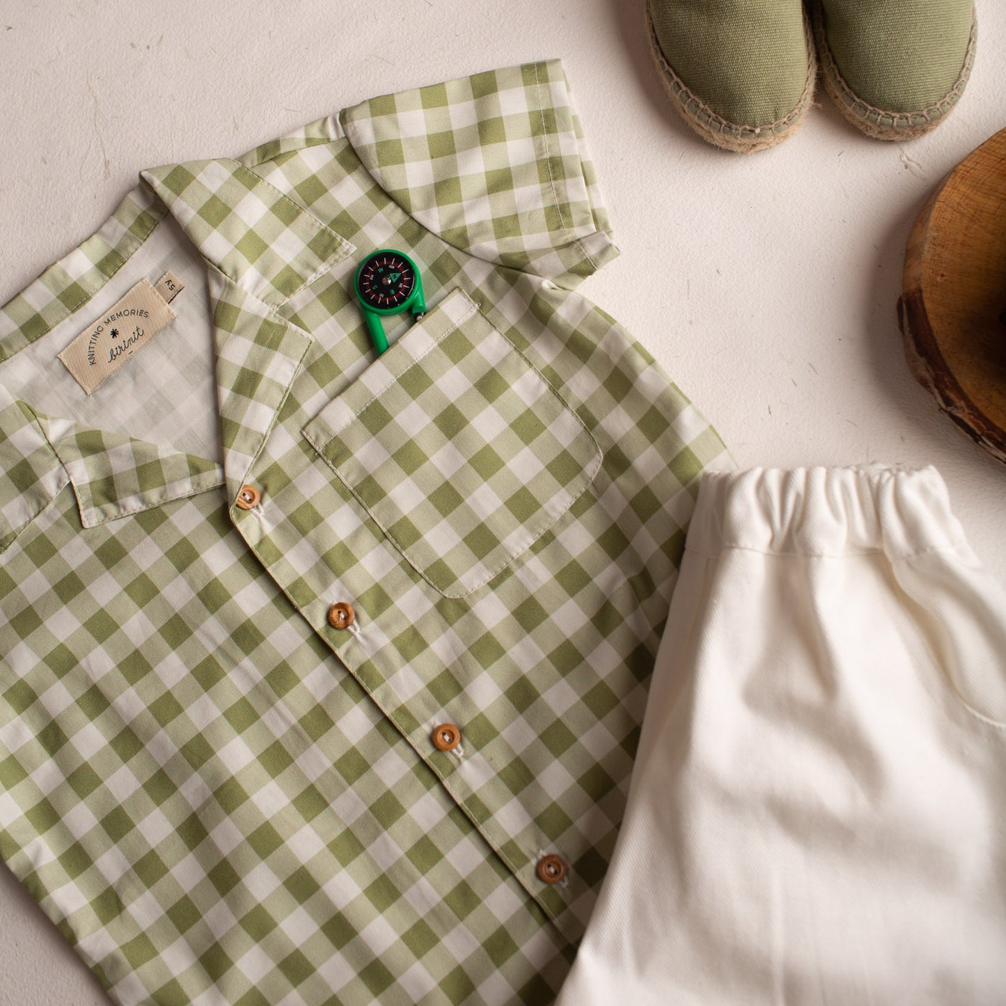 Gingham pistachio lapel shirt
