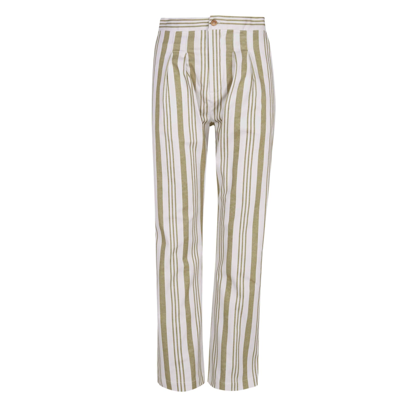 Pistachio stripe denim pleated Woman trousers