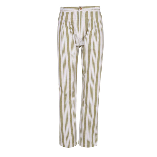 Pistachio stripe denim pleated Woman trousers