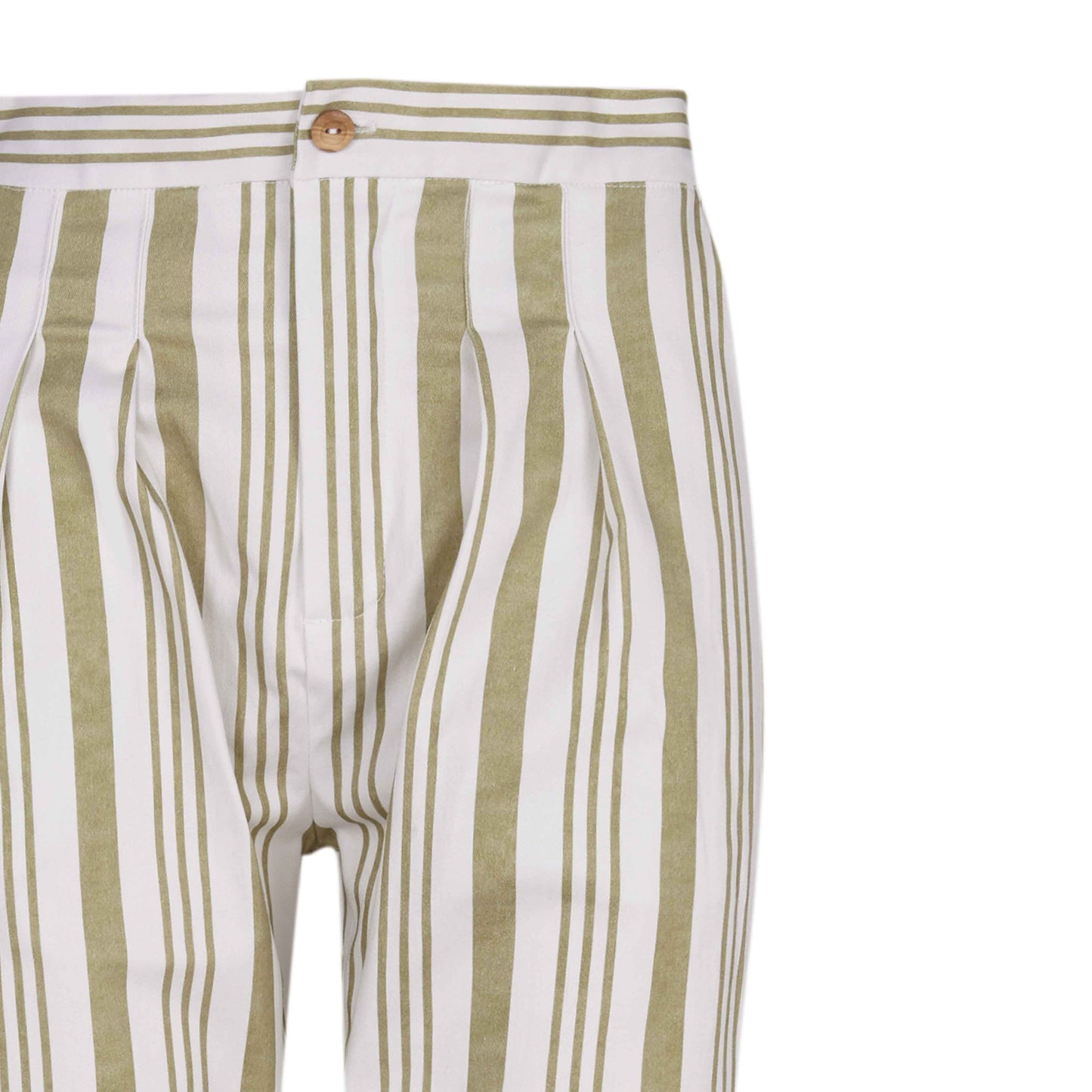 Pistachio stripe denim pleated Woman trousers