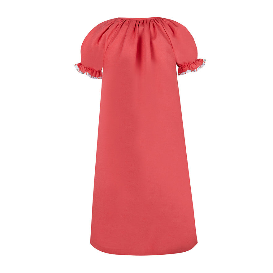 Red linen embroidered Woman dress