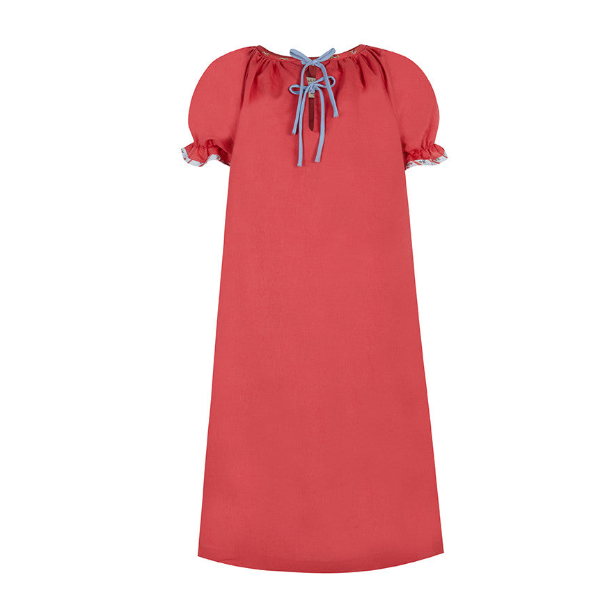 Red linen embroidered Woman dress