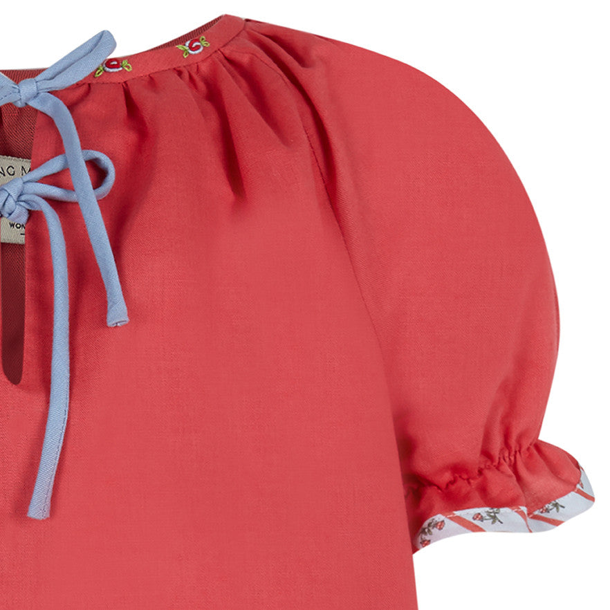 Red linen embroidered Woman dress
