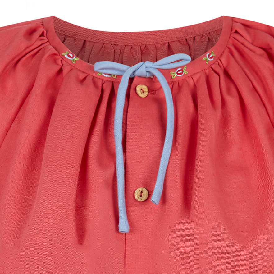 Red linen embroidered Woman blouse