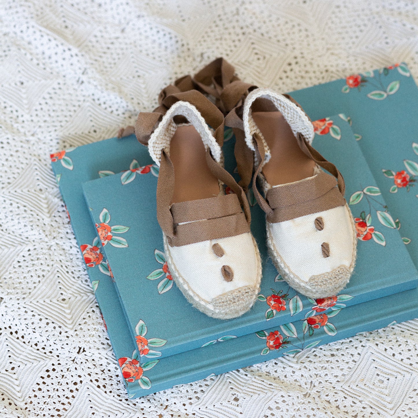 Espardilles with tan ribbon