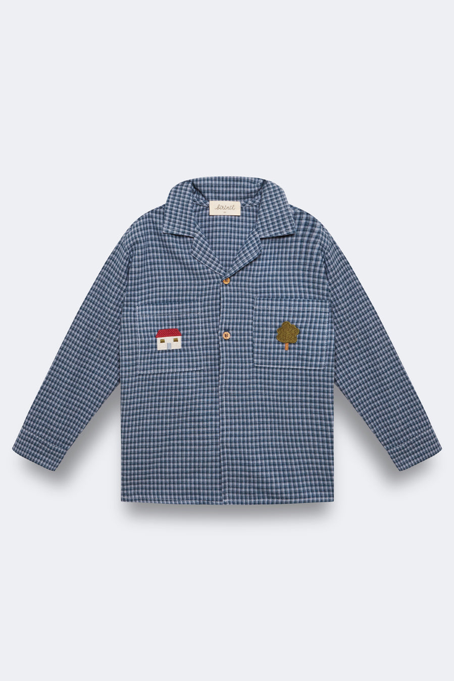 Camisa solapas bordada vichy índigo niño