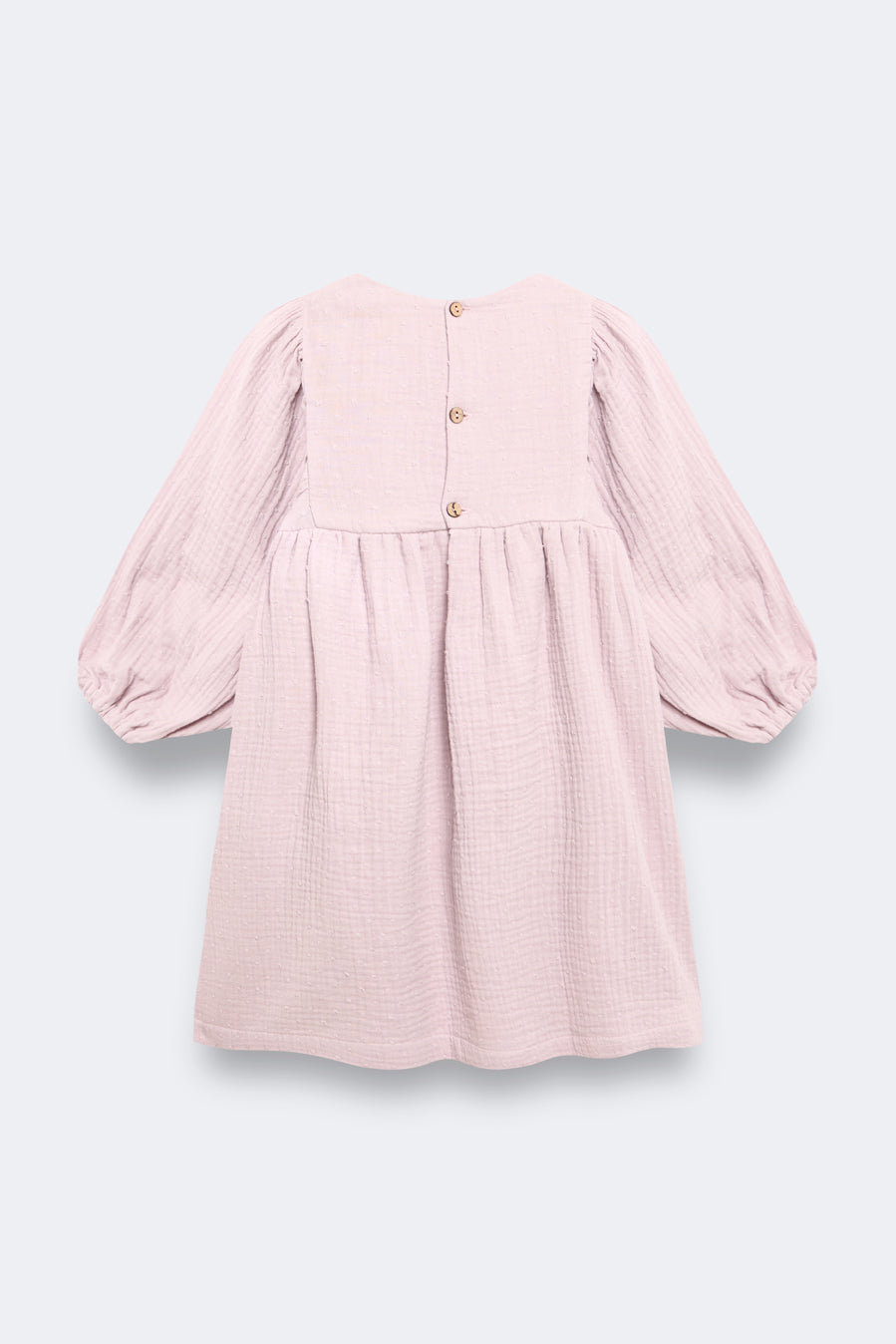 Vestido bordado nidos plumeti malva niña