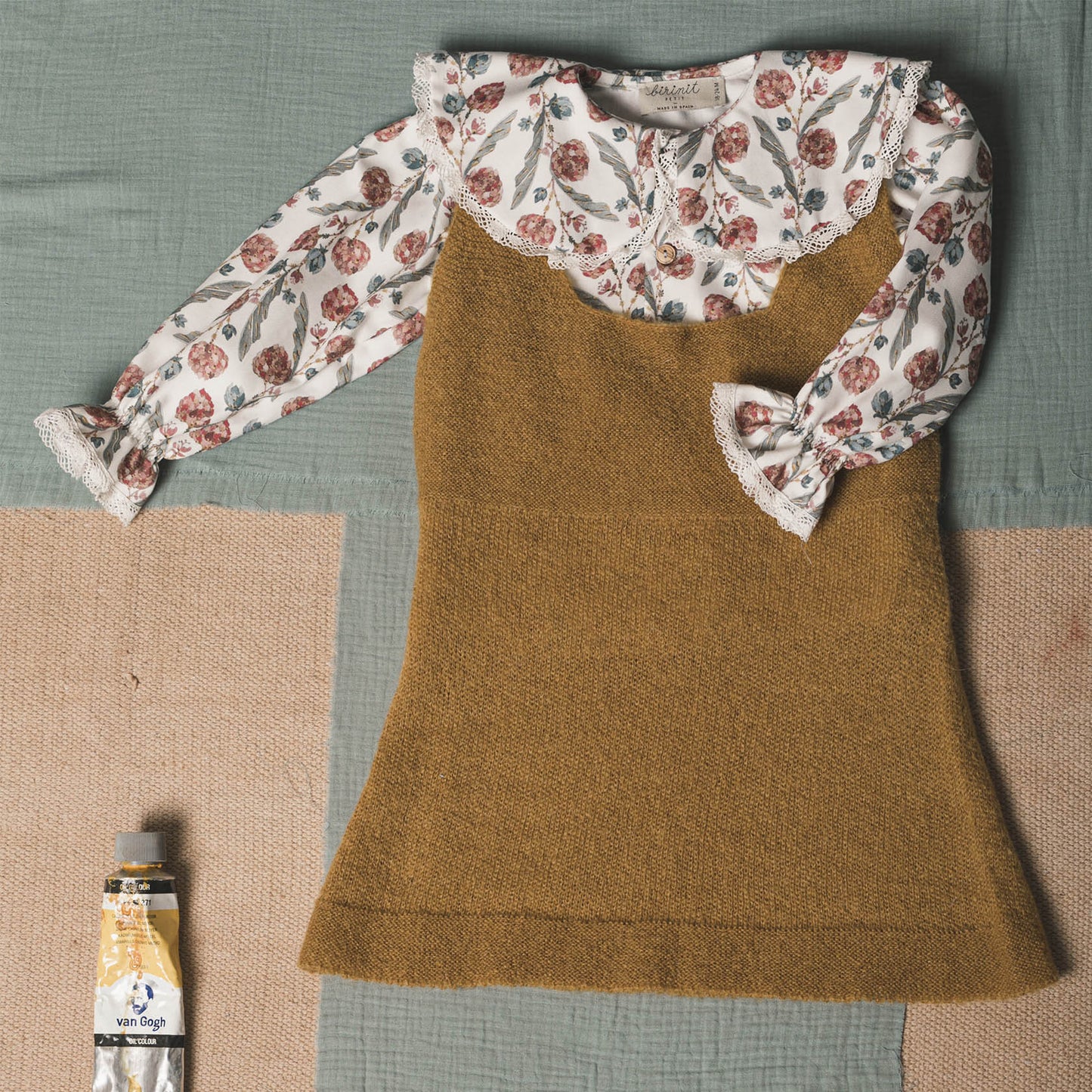 Mustard mohair stitch overall dress