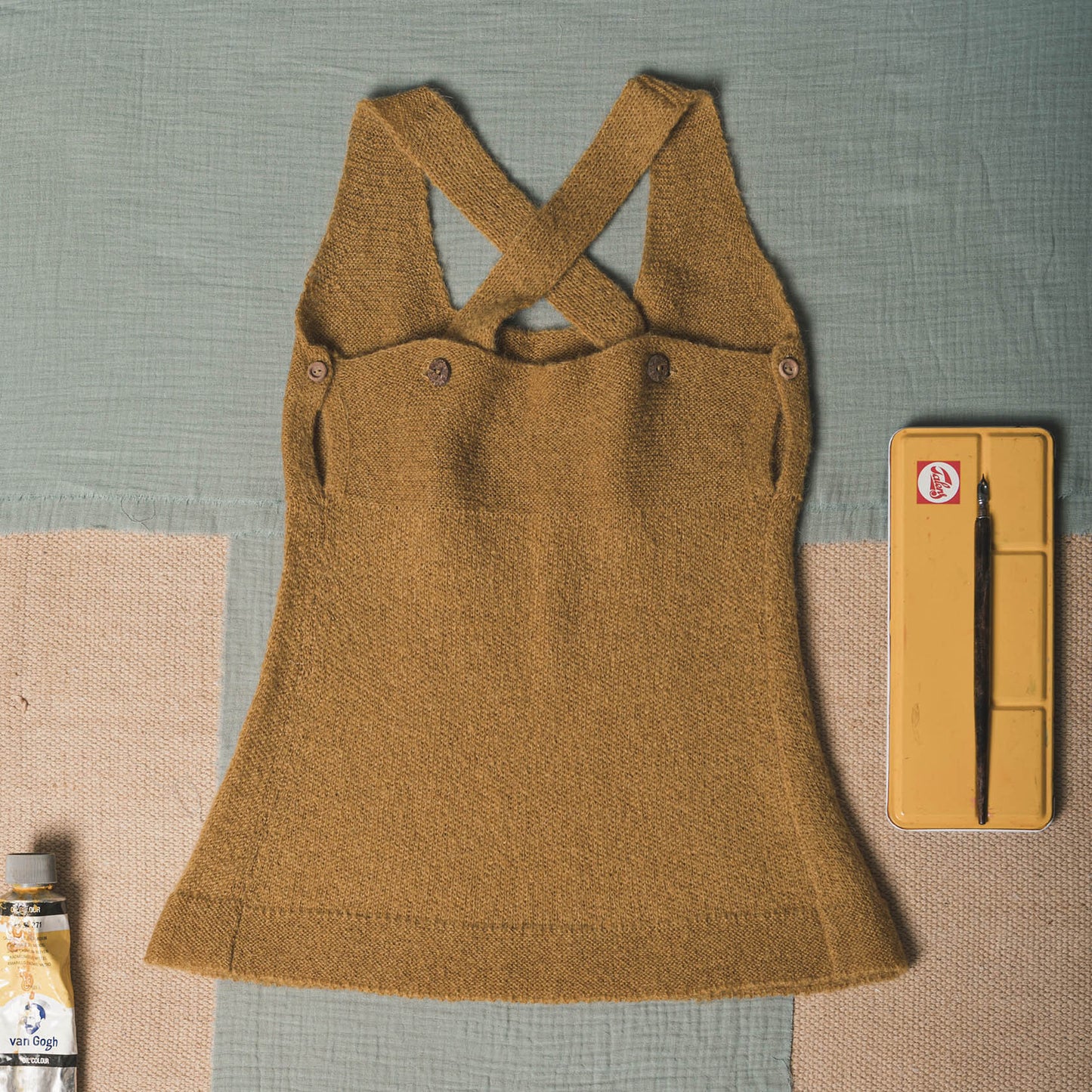 Mustard mohair stitch overall dress
