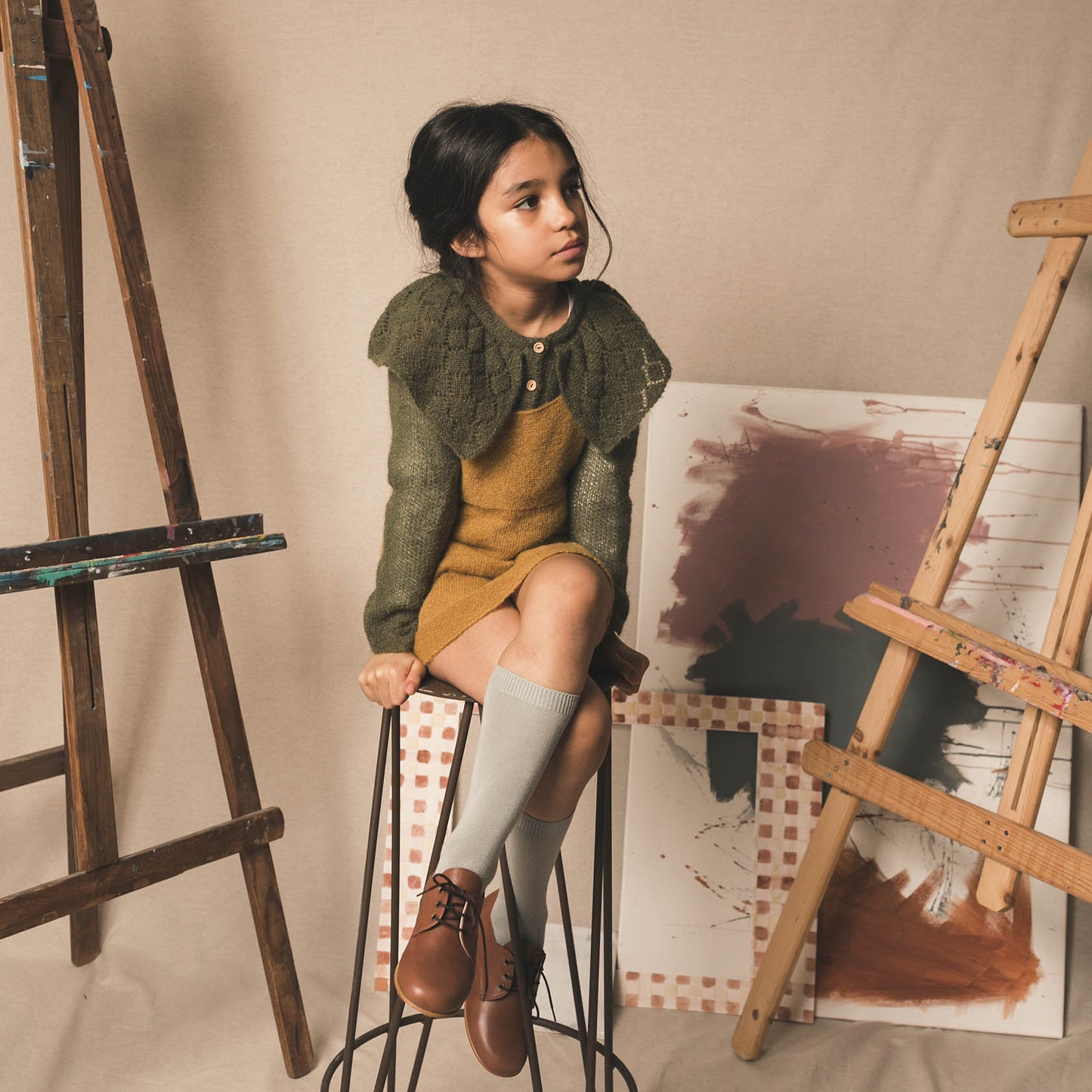 Mustard mohair stitch overall dress