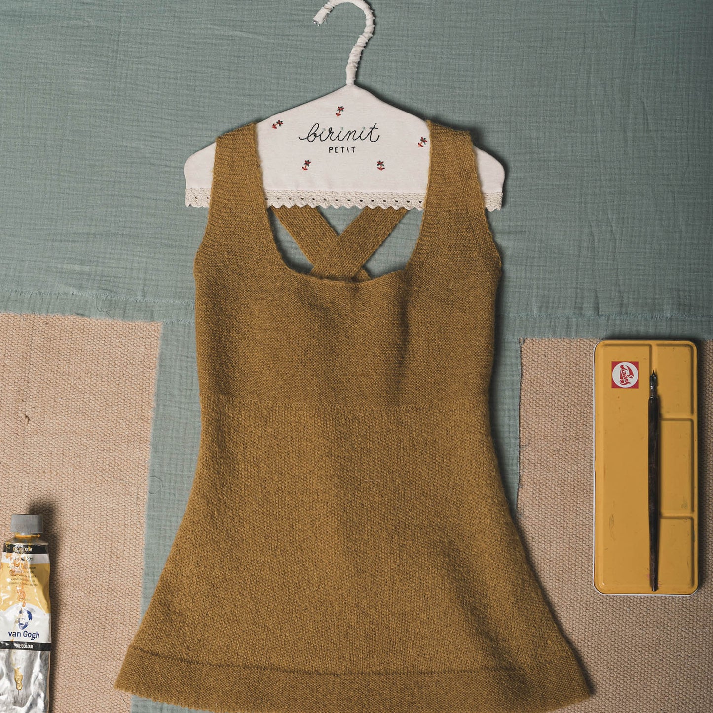 Mustard mohair stitch overall dress