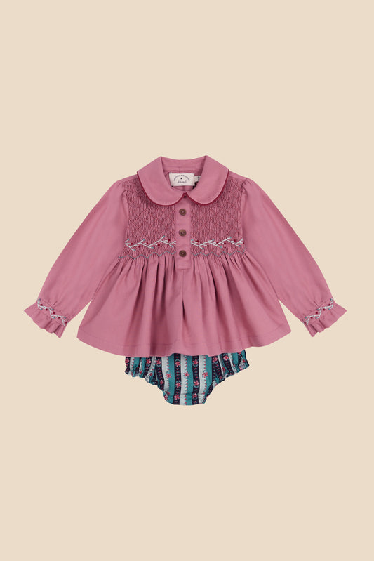 Mariana Rose smocked embroidered blouse and bloomer set