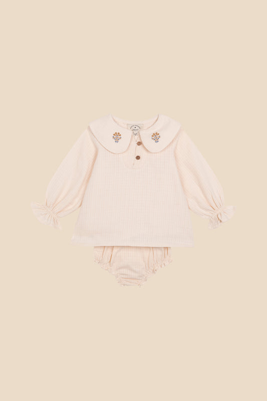 Ivory embroidered blouse and bloomer set newborn