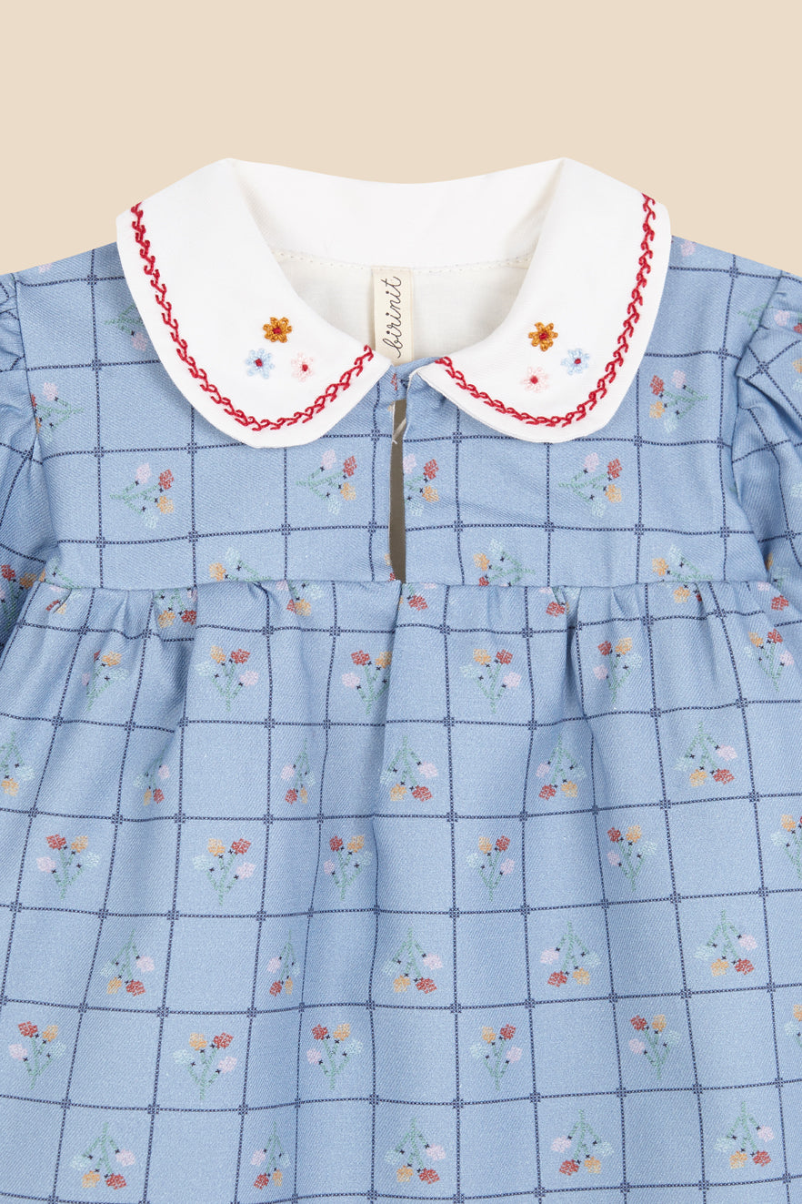 Catherina embroidered dress round collar girl