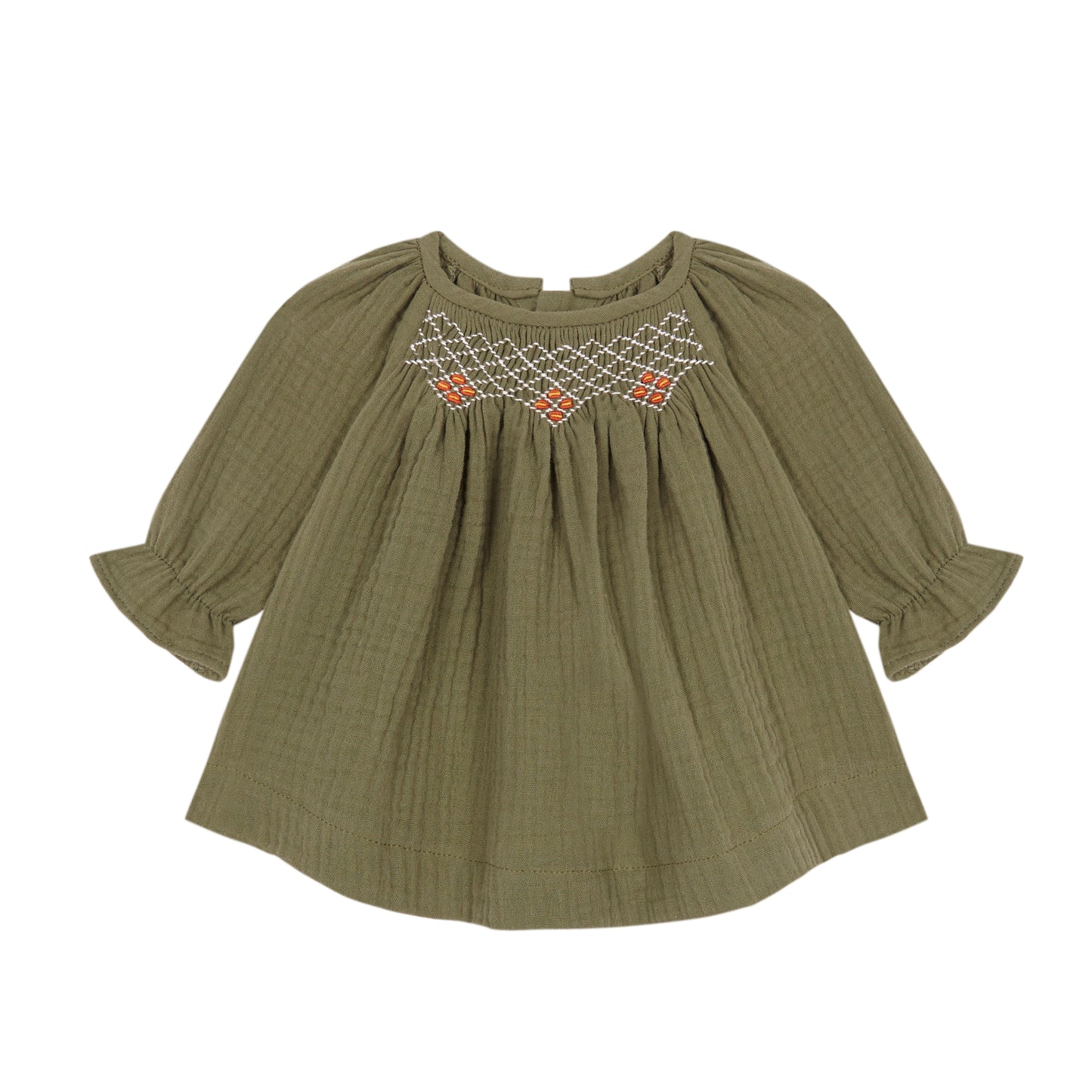 Green Antique bambula smocked blouse kid