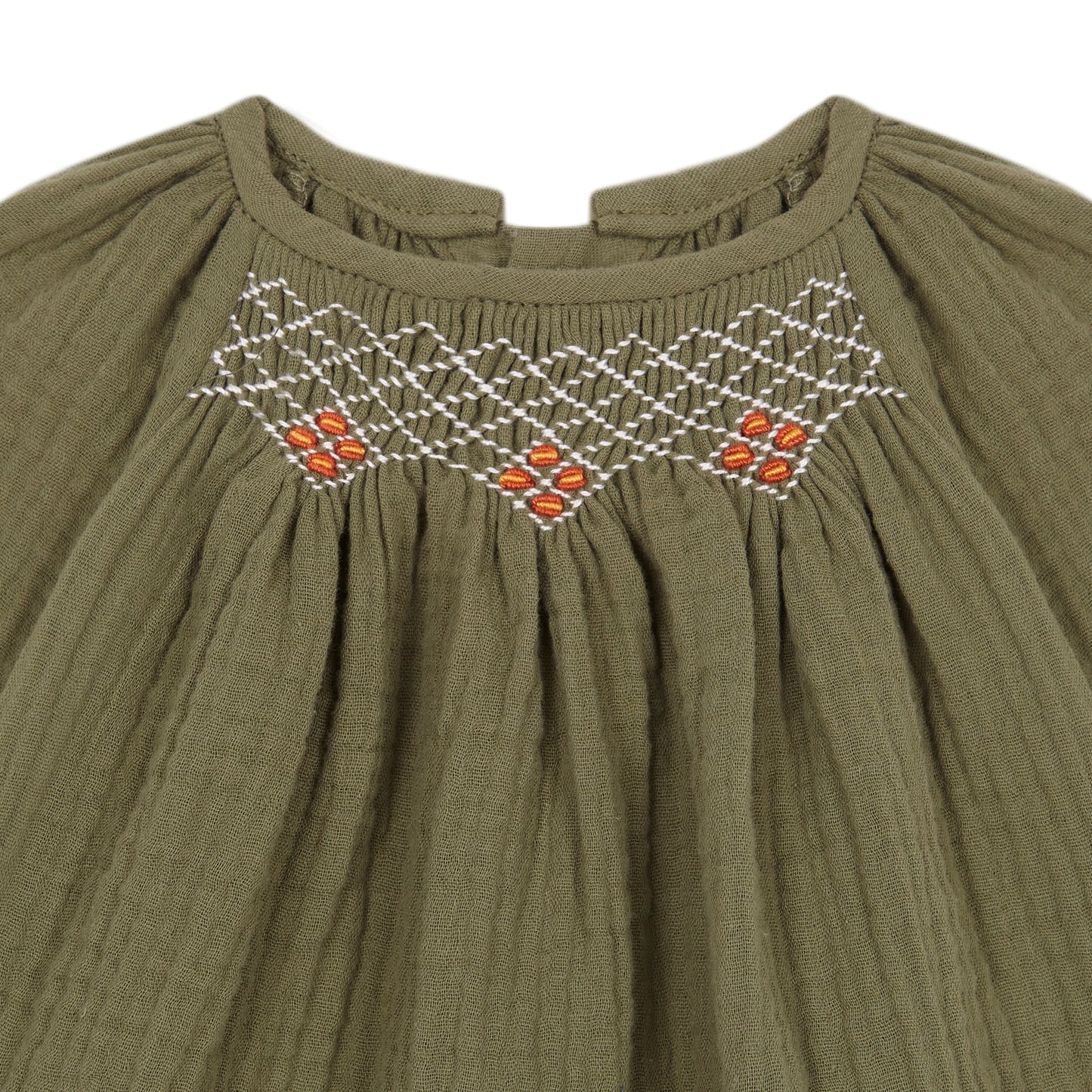 Green Antique bambula smocked blouse kid