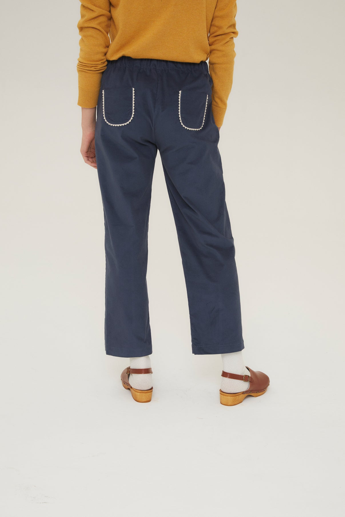Women's velvet bell-bottom trousers Cobalt blue embroidery