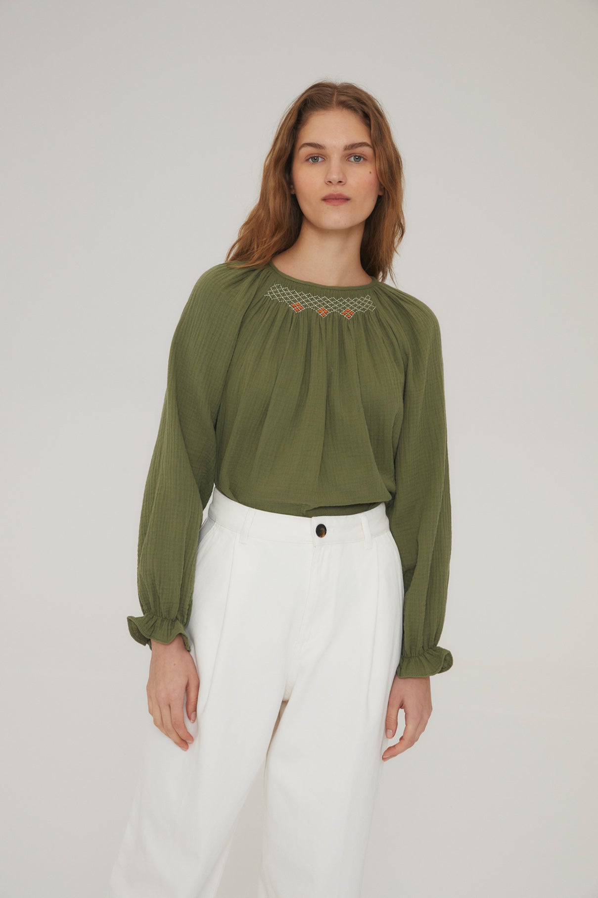 Women's blouse bambula nests Antique green