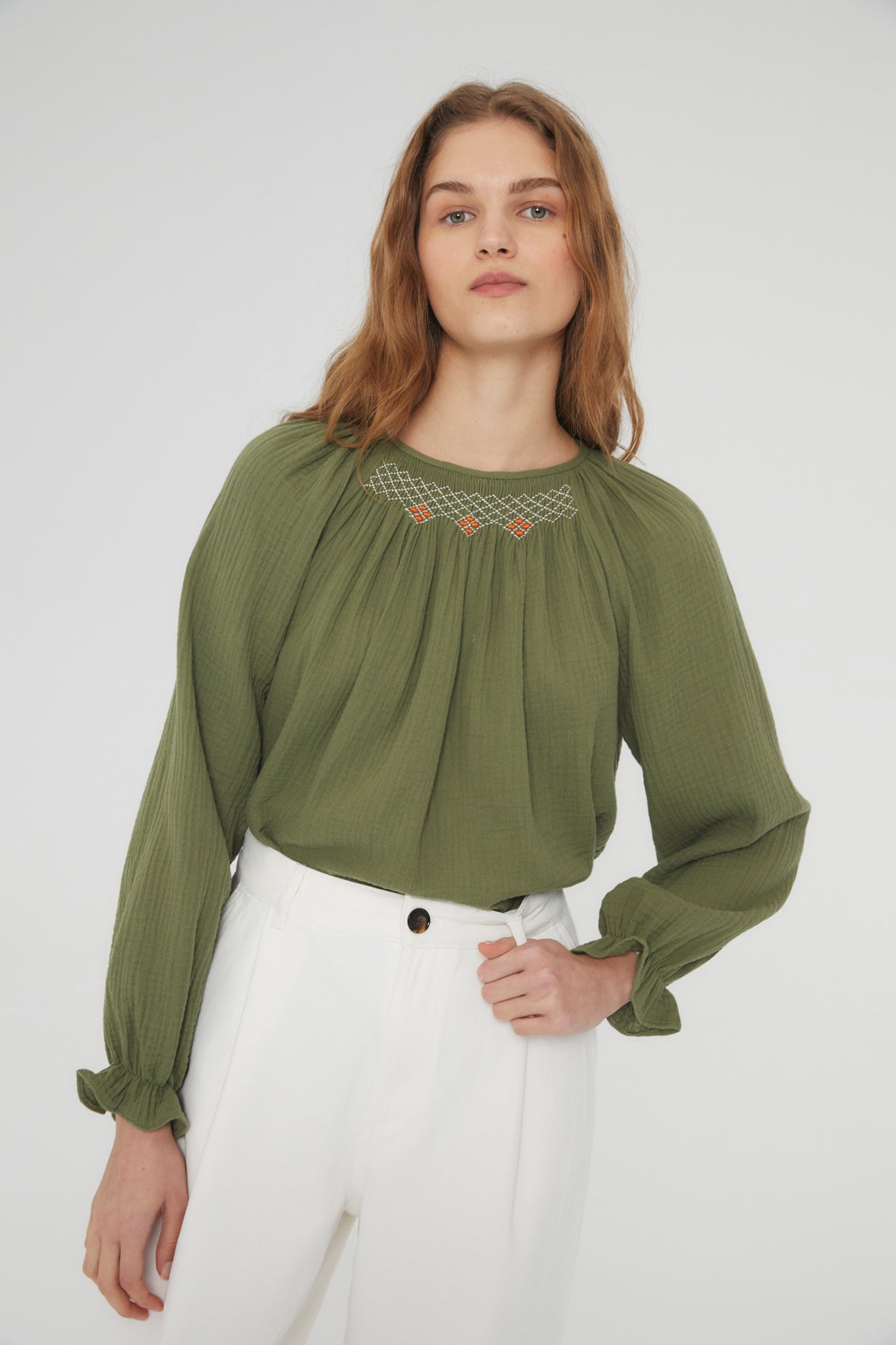 Women's blouse bambula nests Antique green