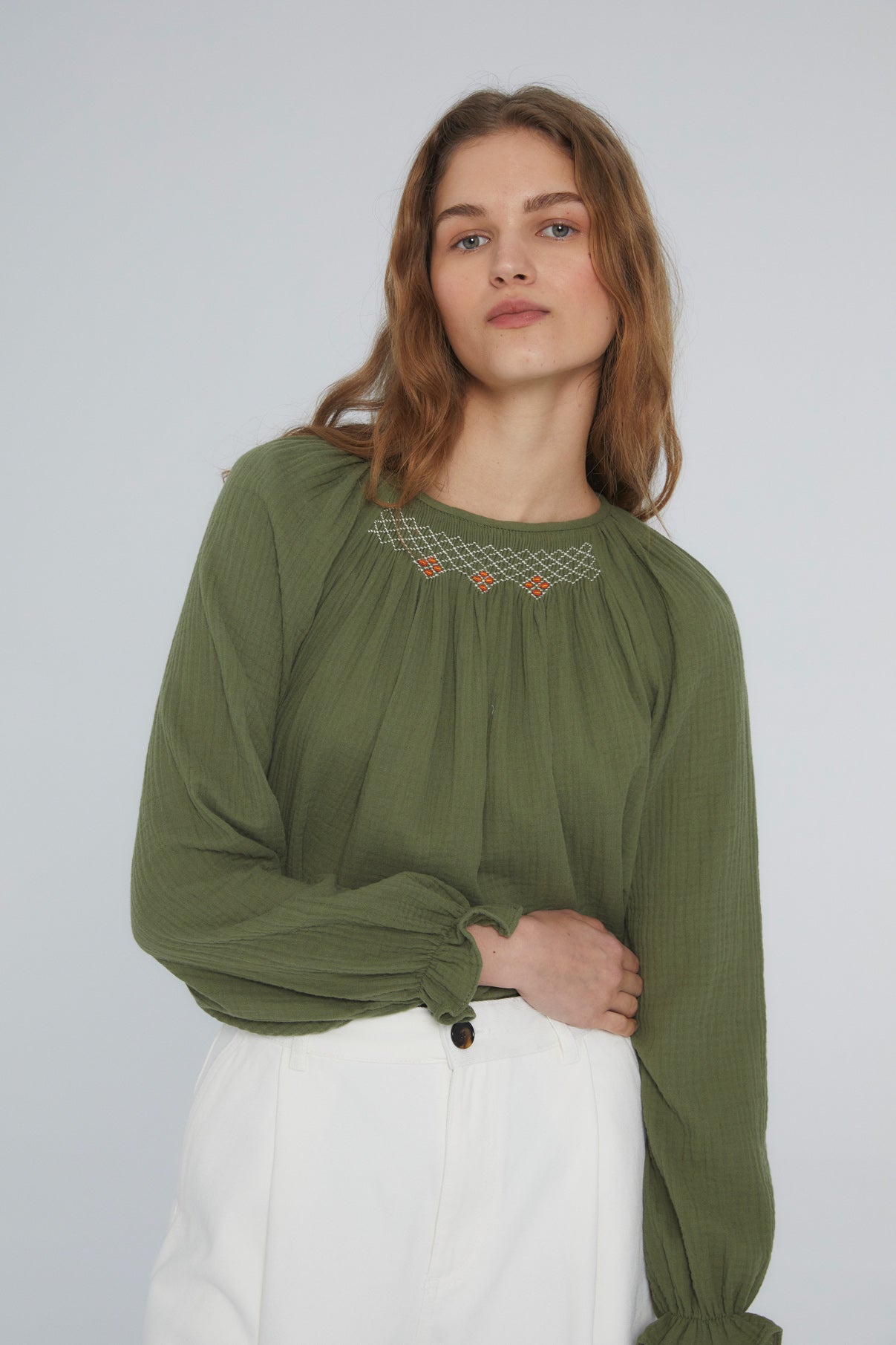 Women's blouse bambula nests Antique green