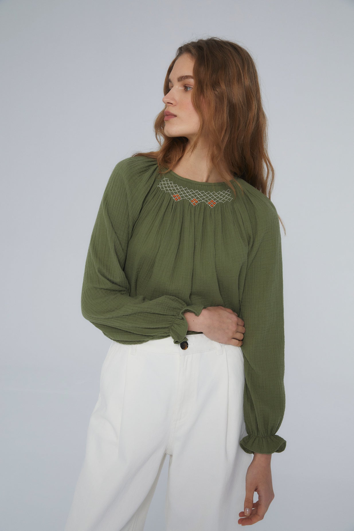 Women's blouse bambula nests Antique green