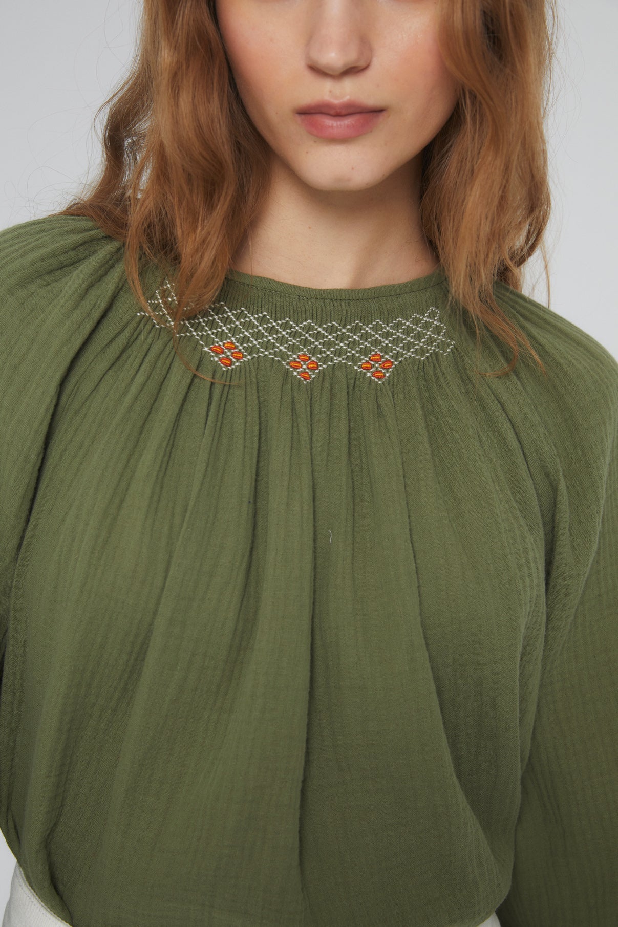 Women's blouse bambula nests Antique green