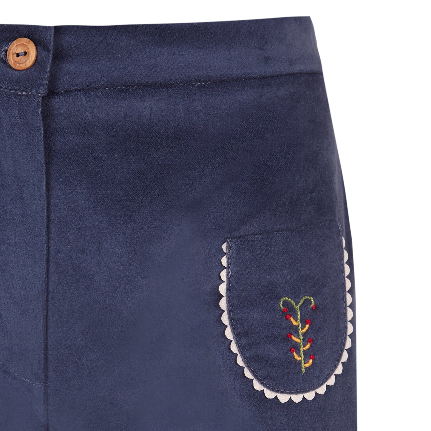 Women's velvet bell-bottom trousers Cobalt blue embroidery