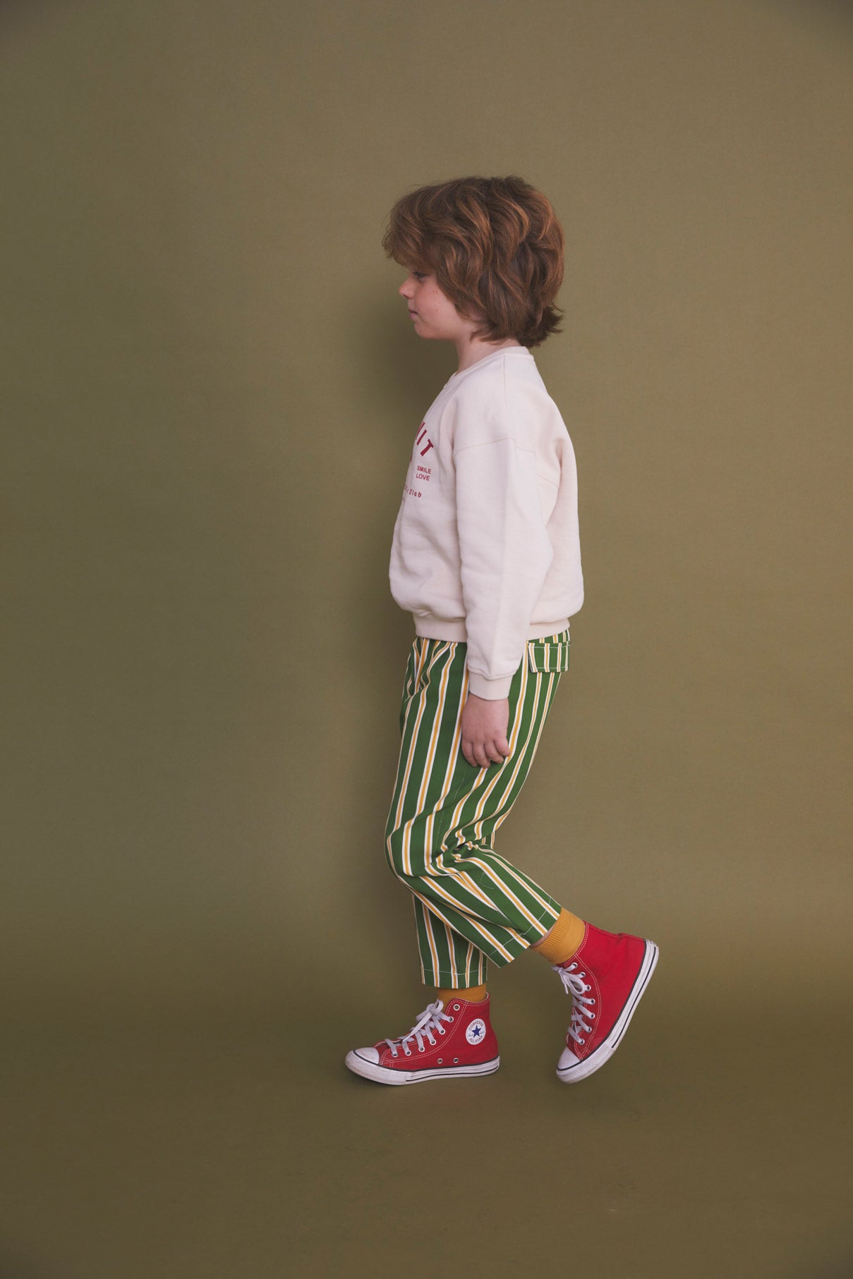 Bee stripe denim pleated trousers kid