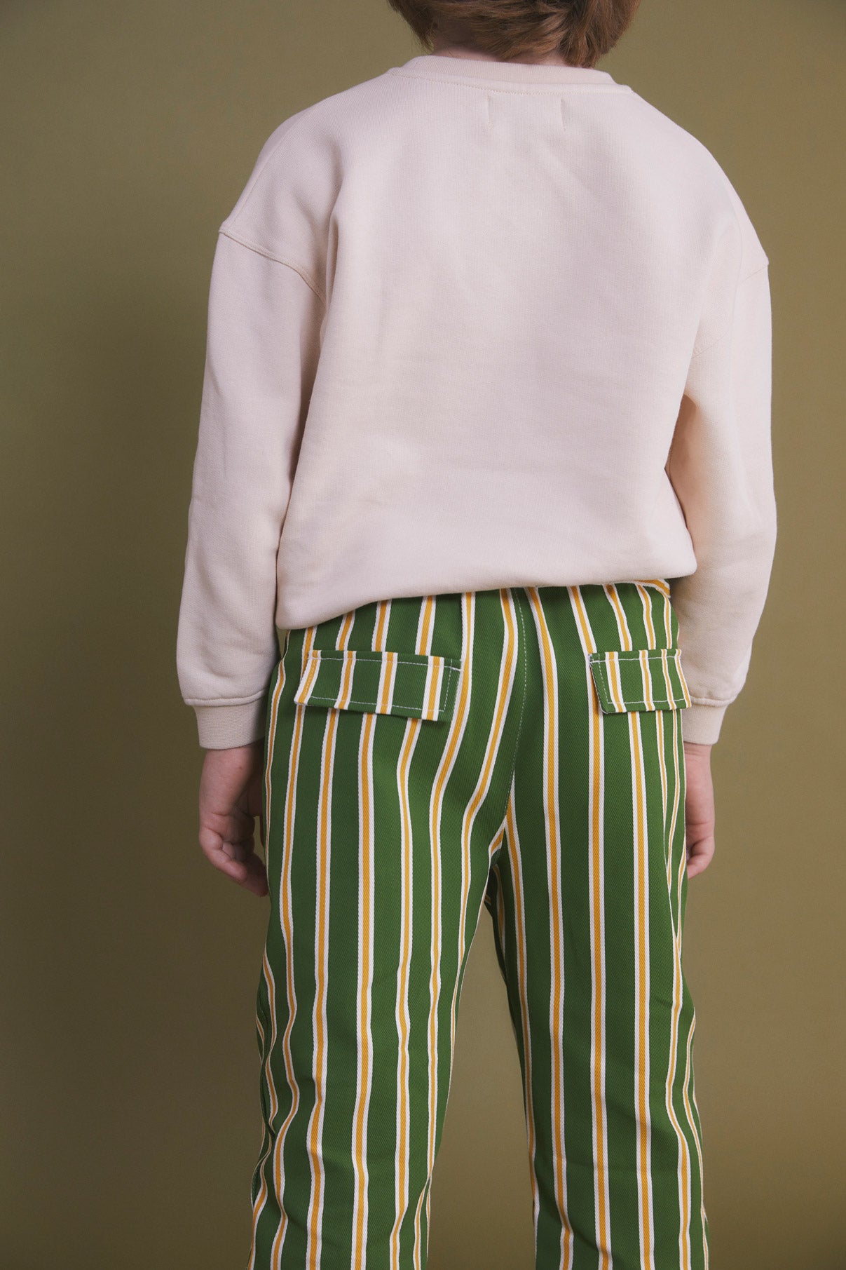 Bee stripe denim pleated trousers kid