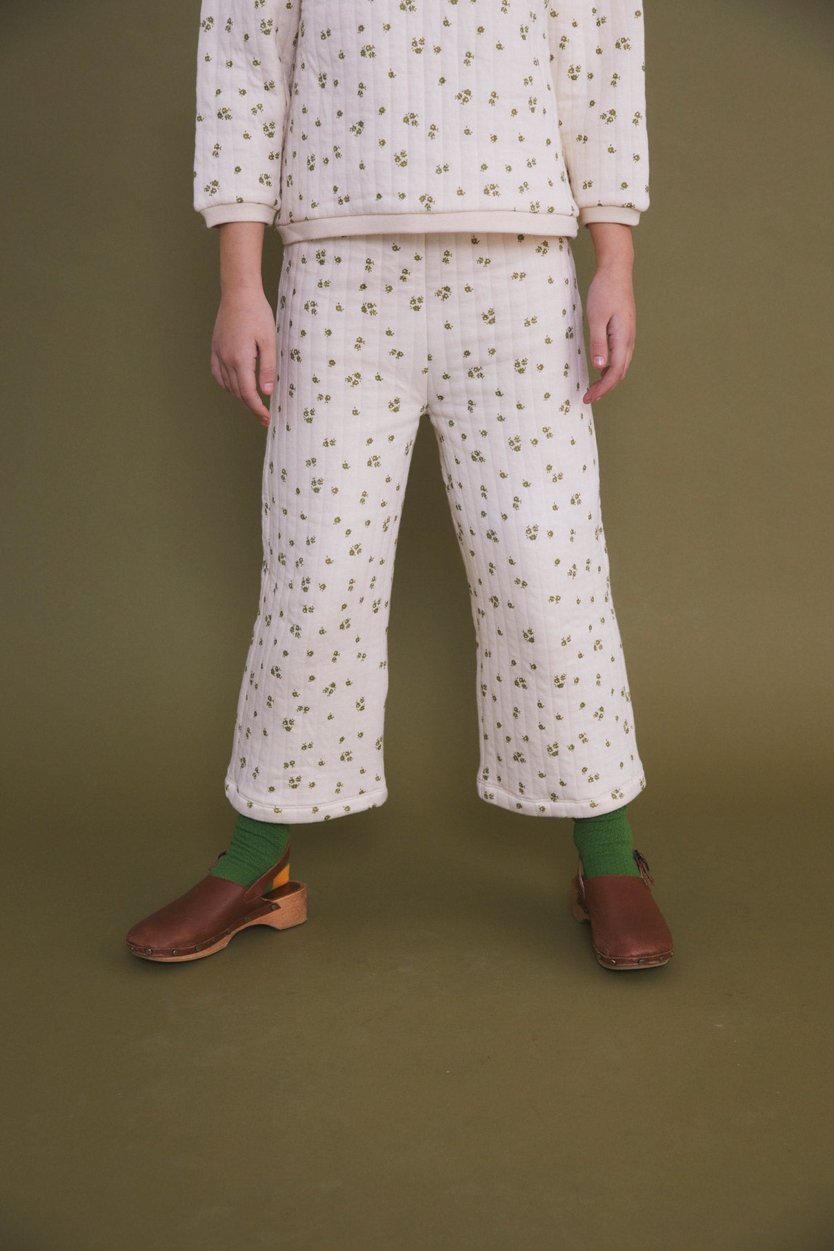 Green Antique flower quilted kids culotte