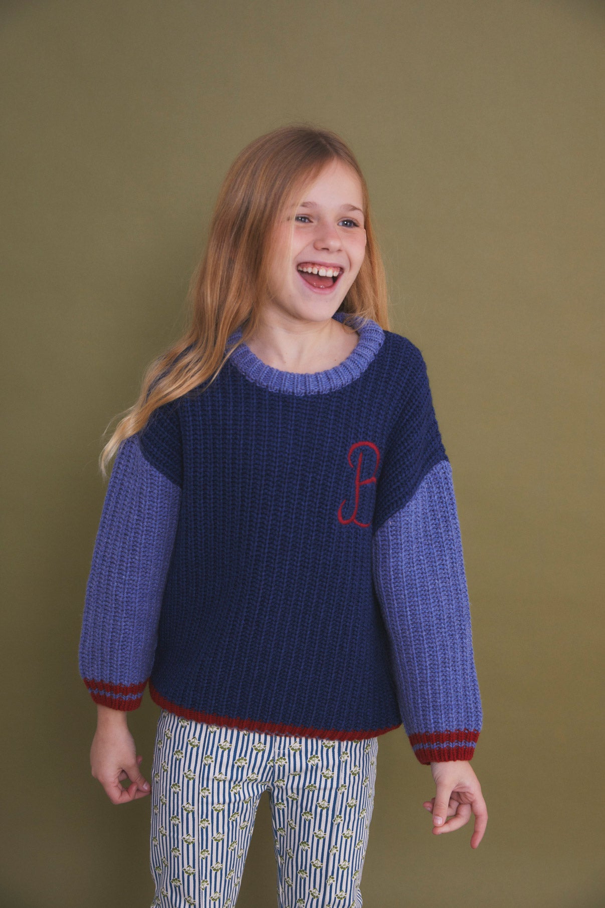 Cobalt Blue embroidered knit sweater kid