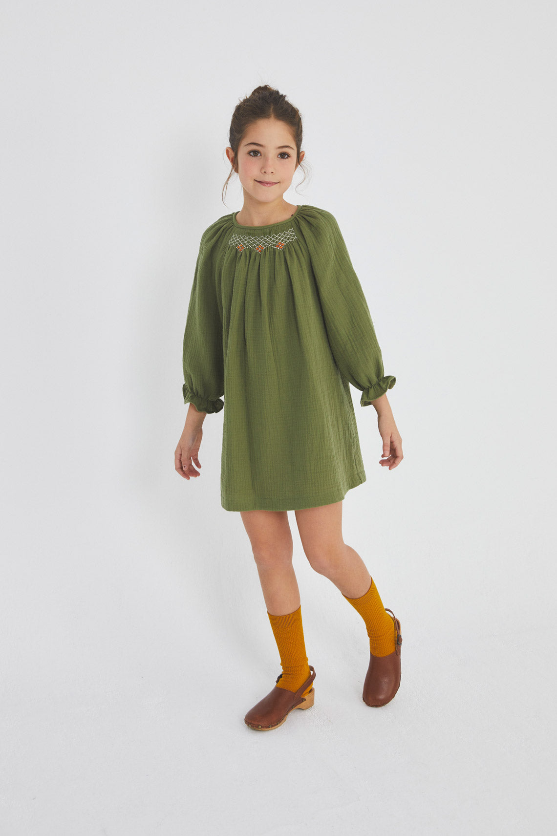 Green Antique smoked bambula dress