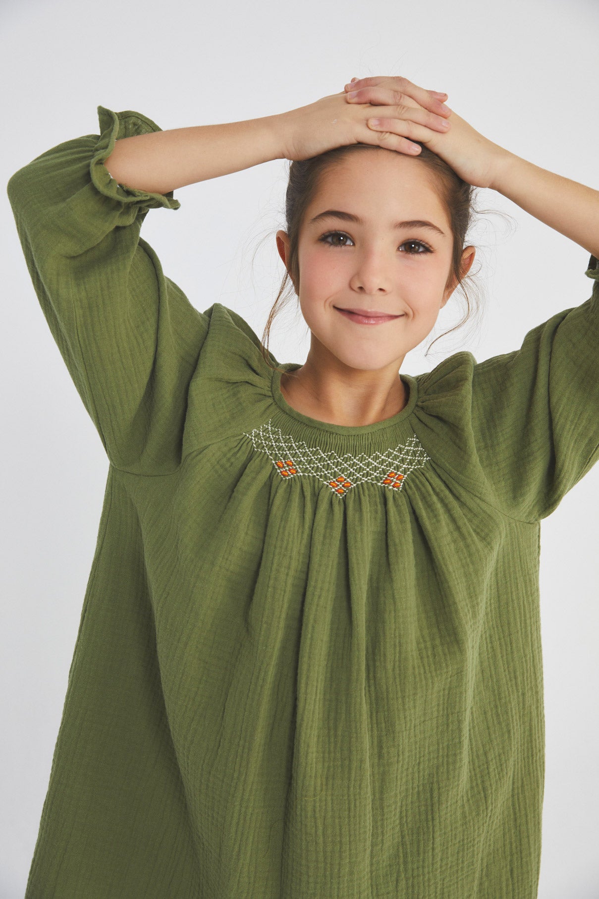 Green Antique smoked bambula dress