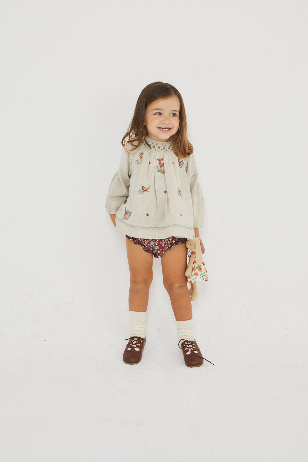 Hurlingham Deer embroidered blouse and bloomer set