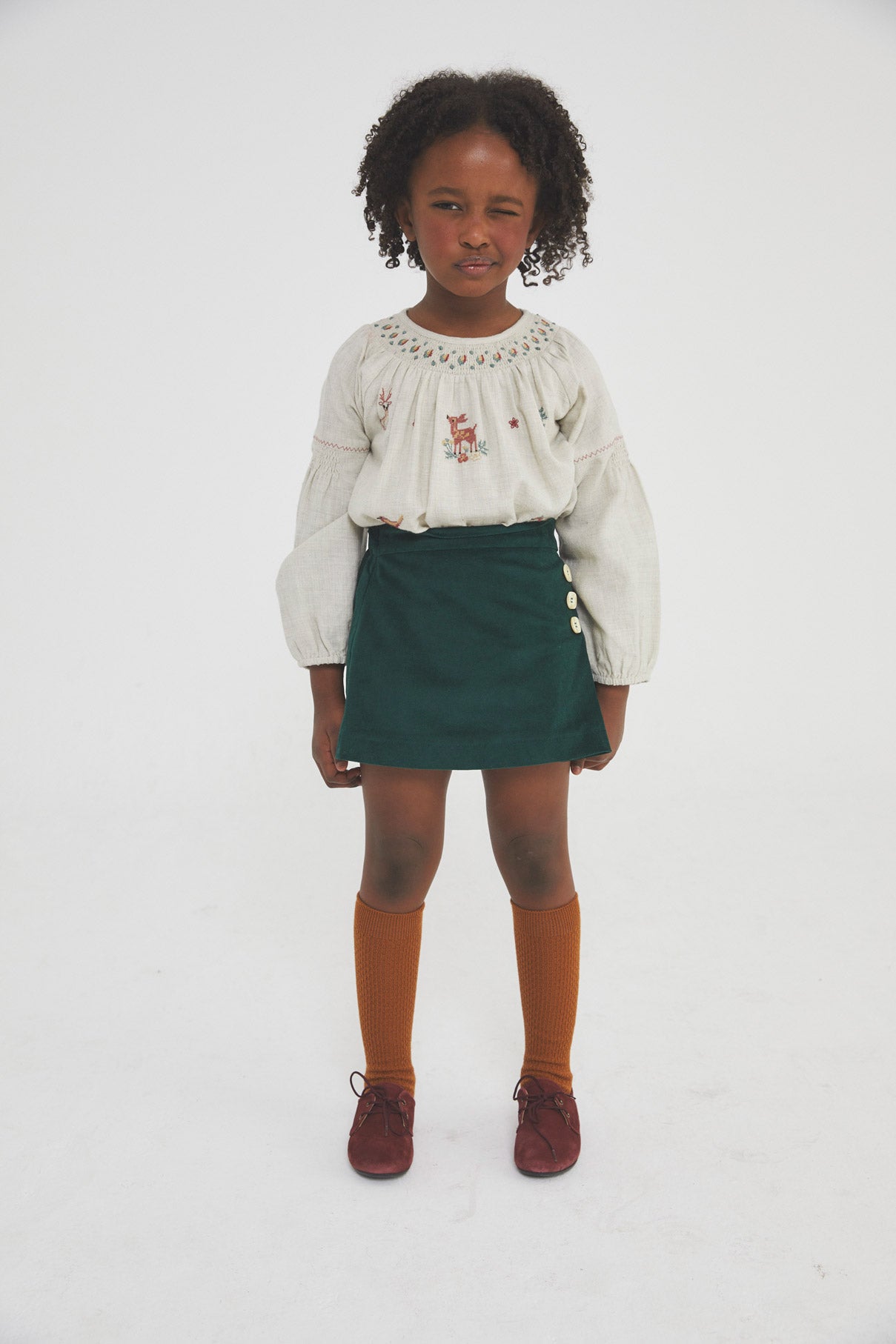 Deer embroidered blouse kid